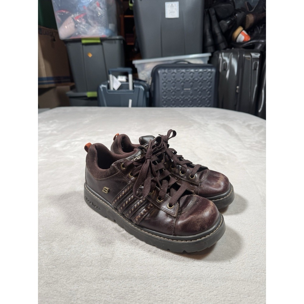 VTG SKECHERS Women Sz 7.5 Jammers Studded Chunky Brown Oxford Shoes Y2K 90s